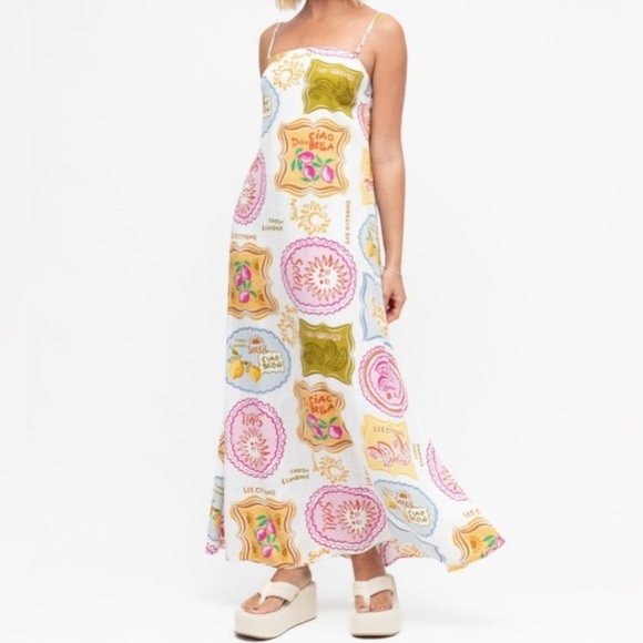 Paper Heart Dresses & Skirts - Paper Heart Les Citrons Maxi Dress Small Linen Coastal Chic Amalfi Euro Summer